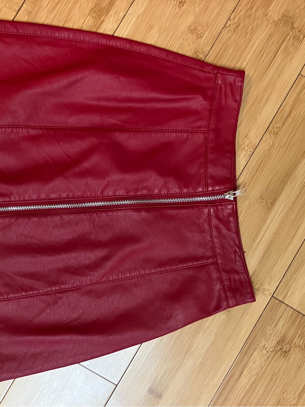 Forever 21 Red Faux Leather Skirt with Silver Zipper
